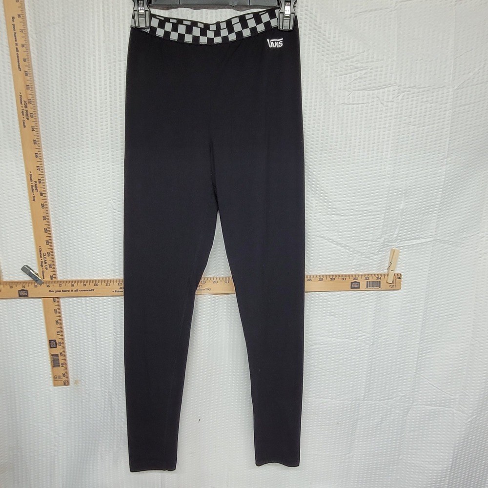 Vans Womens Black Checkerboard Waistband Logo Leggings Size Small